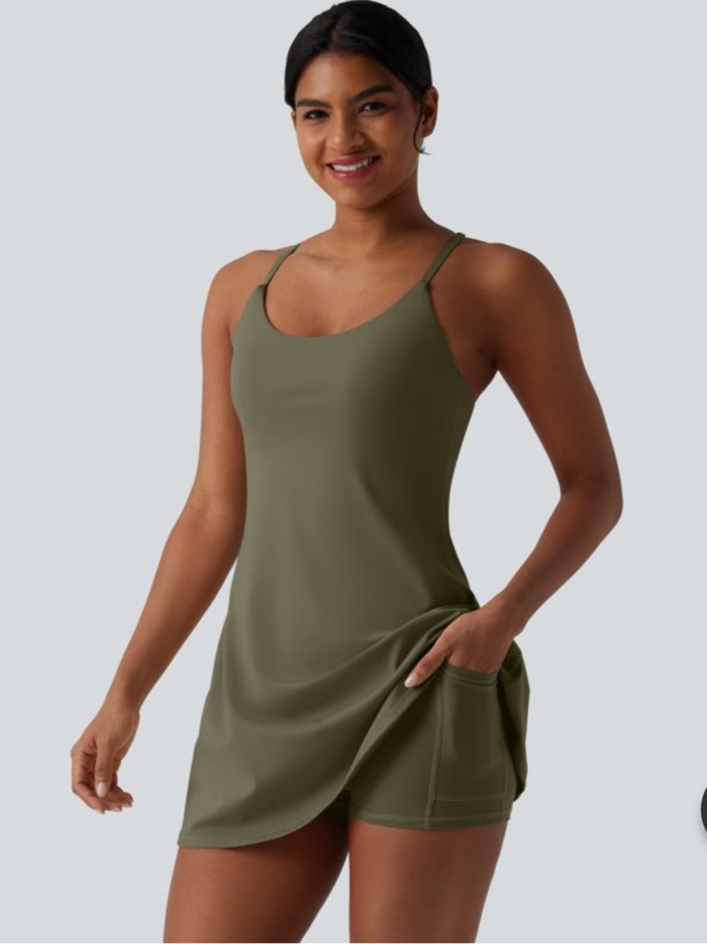 NWT Halara Softlyzero™ Plush Easy Peezy Active Dress in Grass Grey Green - L